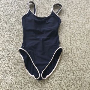 80s vintage navy Ralph Lauren tank swimsuit with white trim